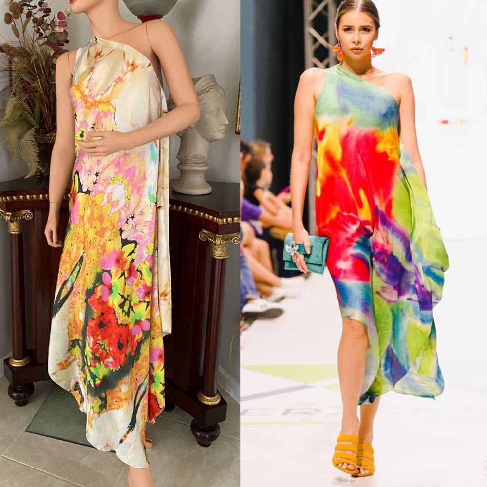 Adriana Contreras one shoulder garden party watercolor floral dress size 10